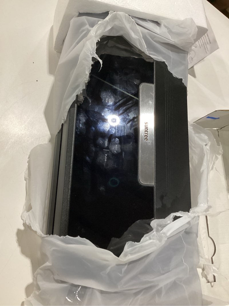 Condition photo showing As Is for vacuum sealer machine, 90kpa 7-in-1 vacuum sealer for food dry/moist/gentle mode with build-in cutter and storage, food vacuum sealer machine tempered glass panel with vacuum bags, vaccum hose, not tested