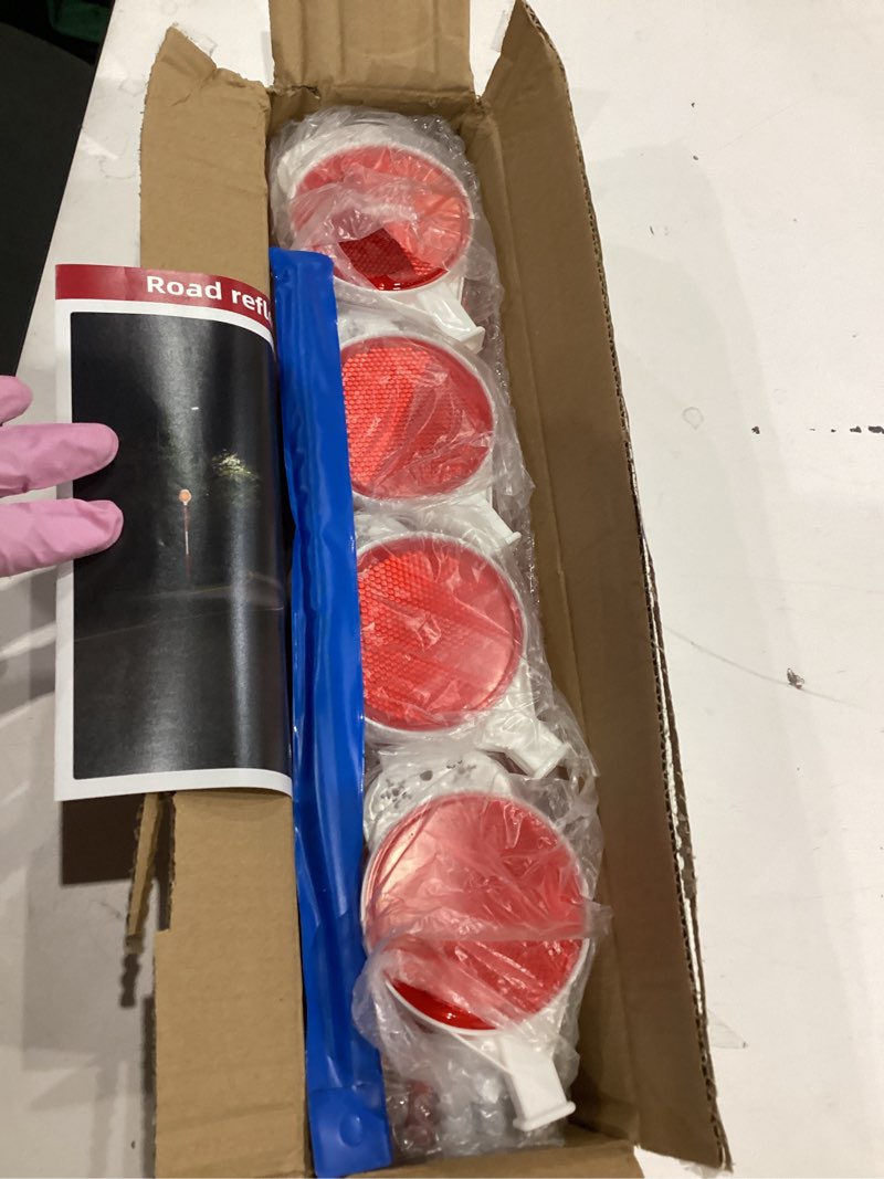 Condition photo showing New/Like New for reflective driveway markers - 50”high visiblility driveway reflectors double sided with red & white extra sturdy stainless steel pole - rustproof for road,property line,yard,snow plowing - 4 pack 4pc