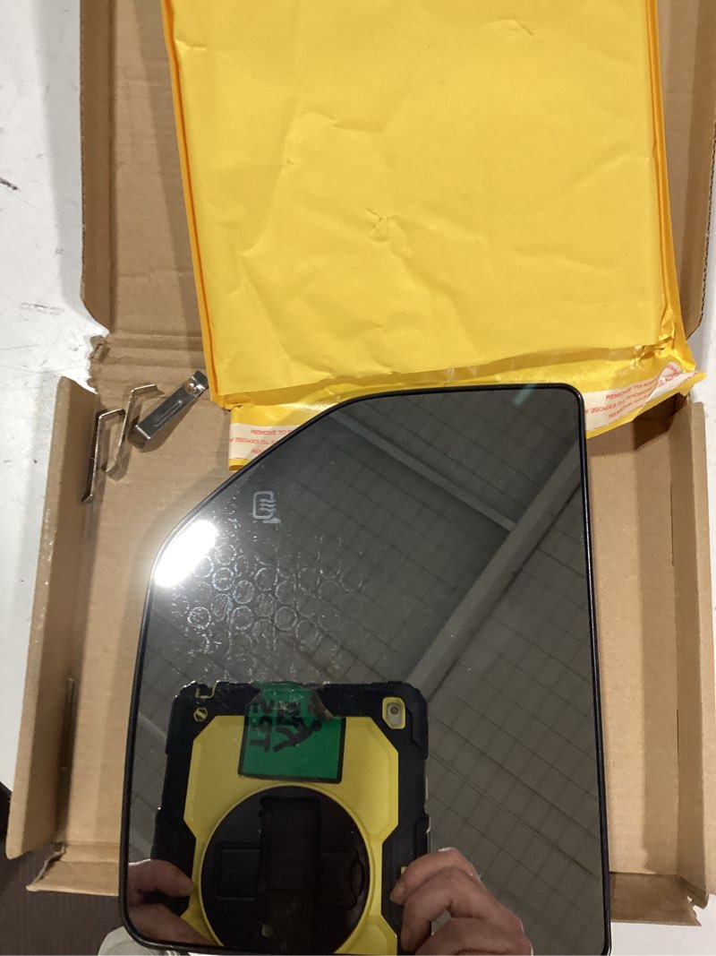 Condition photo showing As Is for ford f150 f250 f350 f450 f550 super duty truck right side heated upper mirror glass replacement - side view heated convex mirror with rear holder fl3z17k707g passenger side (right)