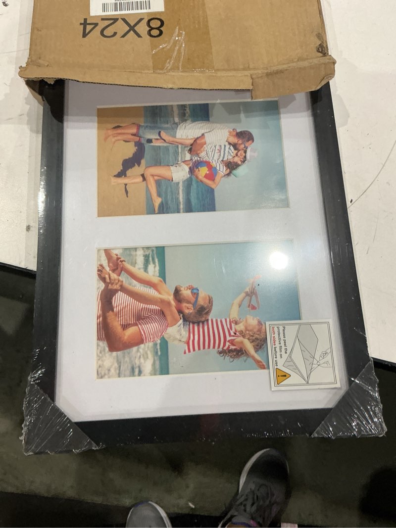 Condition photo showing Good Condition for decoruhome 8x24 picture frames collage wall decor, display 5pcs 4x6 photos with mat or 1pcs 8x24 unmatted, 5 4x6 collage picture frames for wall mounting, black 8x24 (5-4x6) black