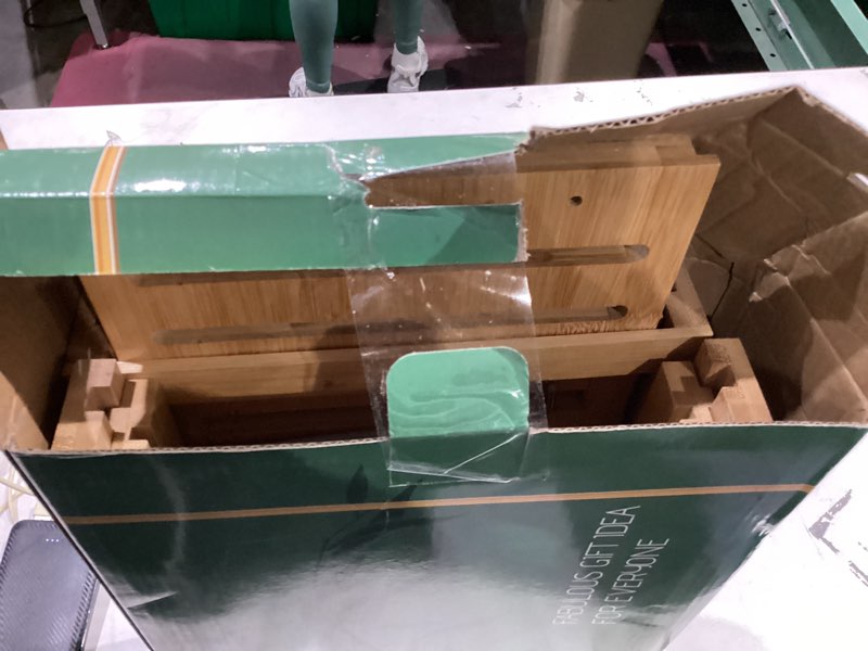 Condition photo showing As Is for Luxury Bamboo Bathtub Tray - Wooden Expandable Caddy with Book, Tablet, Wine Holder - Gift Idea