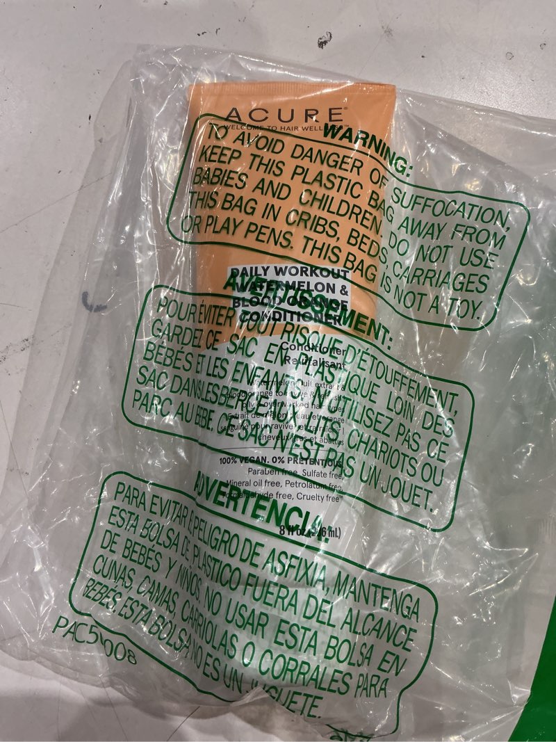 Condition photo showing As Is for acure daily workout watermelon conditioner - lightweight hydrating & moisturizing conditioner for women & men w/oily, damaged hair, deep moisture, vegan, paraben free, sulfate free - 8 fl oz (2 pack) 8 fl oz (pack of 2) daily workout conditioner