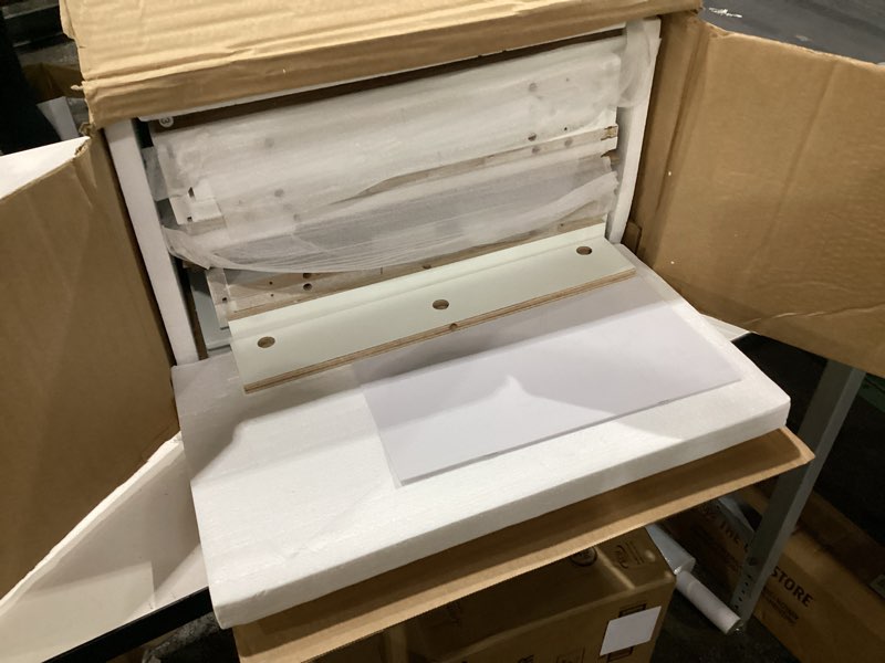 Condition photo showing New/Like New for choochoo farmhouse night stands with charging station, wood nightstand set of 2 with 2 drawers, bedside table with open storage shelf for bedroom, white