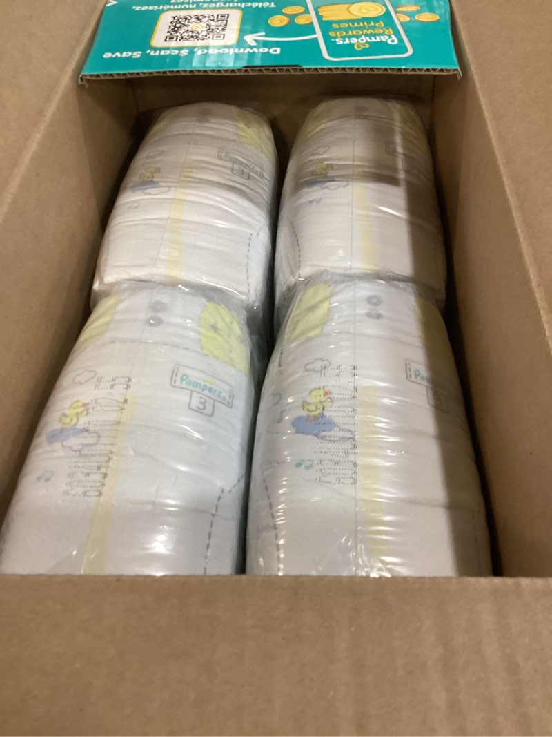 Condition photo showing New/Like New for pampers swaddlers diapers, size 3 (13-26 lbs), 136 count, absorbent, keeps baby dry and comfortable, skin safe disposable baby diaper (packaging may vary) size 3 136