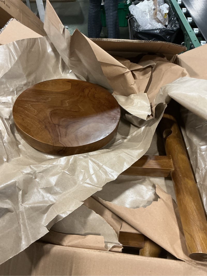 Condition photo showing Good Condition for Bar Stool with Round Seat for Kitchen Island Counter, Solid Teak Wood Barstool in Espresso Finish, Home Bar Furniture, 29-Inch Height