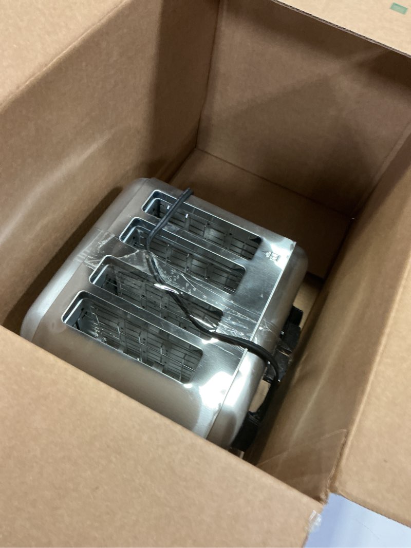 Condition photo showing As Is for Cuisinart 4 Slice Toaster, Compact Stainless Steel Toaster with Extra-Wide Slots for Toasting Bread, French Toast, Bagels and Pastries, Defrost & Reheat Functions, CPT-180P1, Brushed Stainless