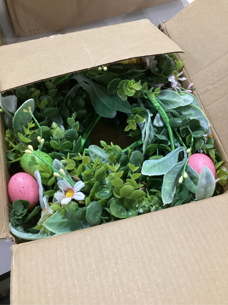 Condition photo showing Good Condition for 6ft easter spring garland with flowers, colorful eggs & berries buds- vibrant faux pe decor for mantle, staircase, table colorful-b