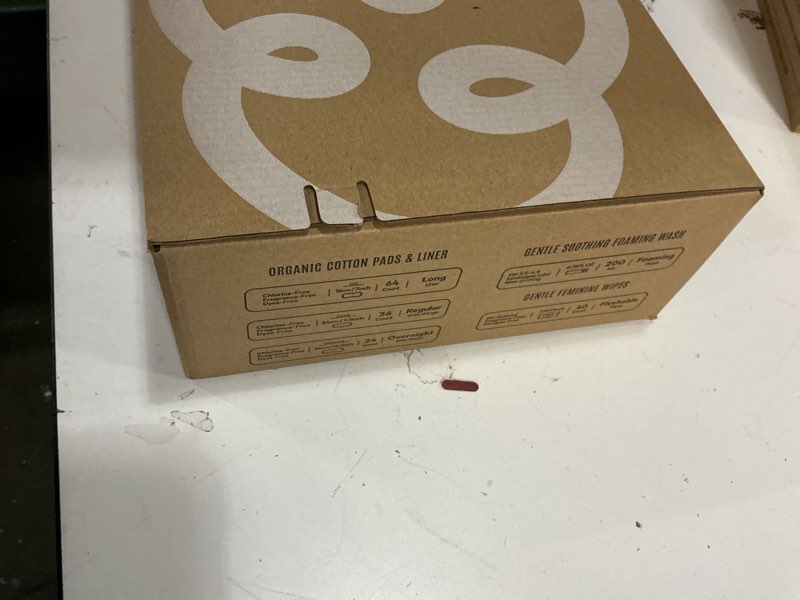 Condition photo showing New/Like New for Feminine Care Bundle, Period Essentials 100% Organic Cotton Pads for Women, Size 2,3,5 Sanitary Napkins 124 Ct, Flushable Gentle Feminine Wet Wipes, Plant-Based Soothing Feminine Wash