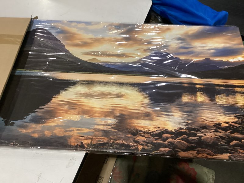 Condition photo showing New/Like New for BQVCT Landscape Wall Art Sunset Reflections of Mountains of Glacier above Swiftcurrent Lake Many Glacier National Park Montana Canvas Wall Decor Artwork Office for Living Room Home Decoration 20 x 40 inch 40"L x 20"W Multi-color