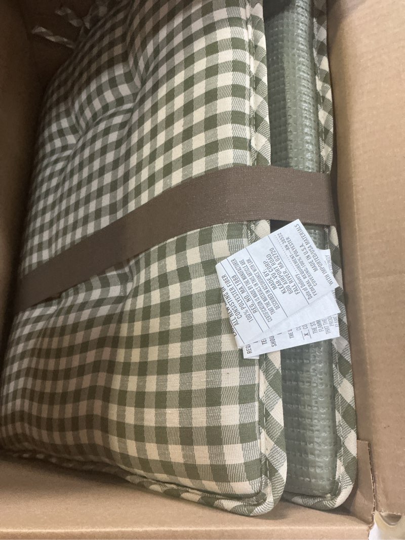 Condition photo showing Good Condition for Klear Vu Porch Rocking Chair Cushion Set for Indoor and Outdoor Use, Assembled in The USA, Easy to Clean Stylish Seat and Back Pads with Fabric Ties, 20" x 17" x 2", Gingham Pine