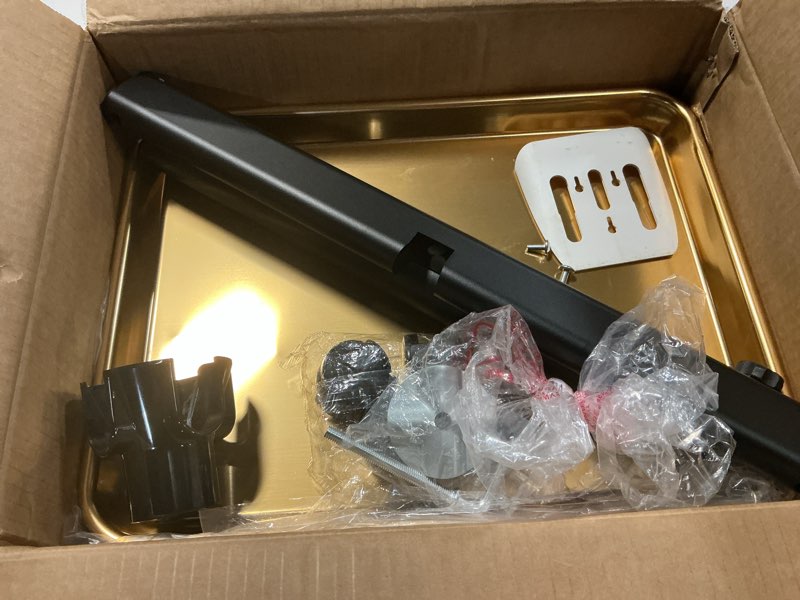 Condition photo showing As Is for retain time premium aluminum salon tray, sturdy corrosion-resistant adjustable tray is used for salon tray on wheels, salon tool/color tray, beauty spa tray, dentist tray, etc.…(gold) golden