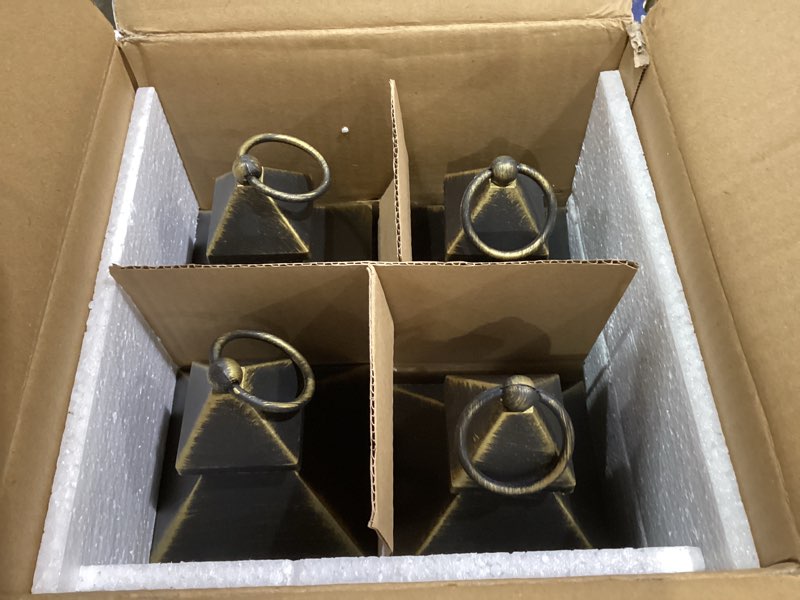Condition photo showing Good Condition for Yongmao Vintage Golden Brushed Black Lantern Decorative LED Flickering Flameless Candle with Timer, Battery Powered LED Decorative Hanging Lanterns for Indoor Outdoor Garden Yard Home Decor(4 Pack) A-Black gold 4Pack