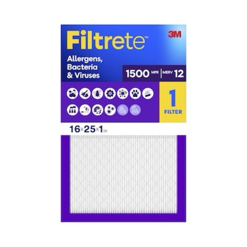  filtrete 16 x 25 x 1 merv 12 1500 mpr allergen, bacteria and virus electrostatic pleated air