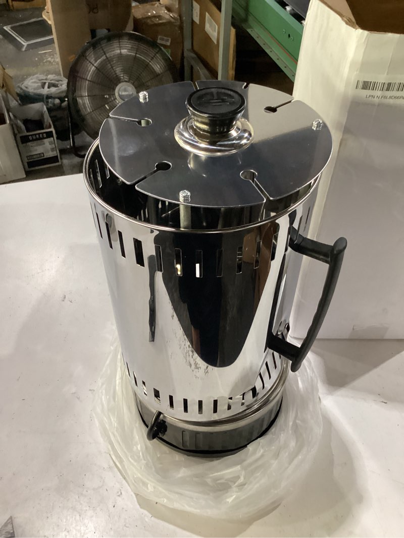 Condition photo showing As Is for countertop vertical rotating oven, rotisserie shawarma machine, kebob machine, stainless steel body w/heat resistant door, includes 5 skewers & 5 oil collecting cups, us plug, 110v