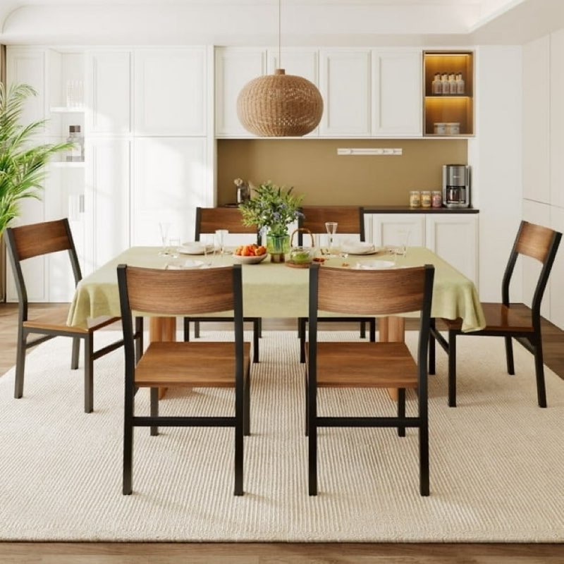 ipormis 35''tall dining chairs set of 6, dining room chairs with mdf board & metal frame, perfect for small space, easy clean,walnut