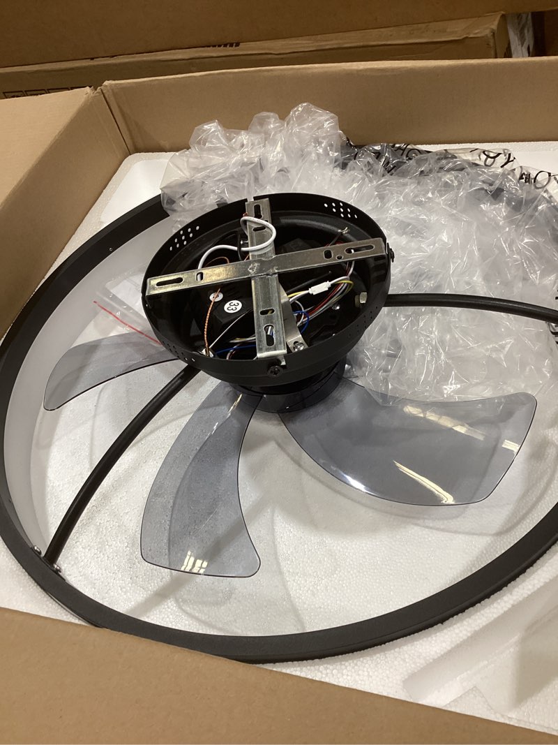Condition photo showing Good Condition for volisun low profile ceiling fans with lights and remote, fandelier ceiling fan flush mount, 3000k-6500k smart bladeless led fan light, black modern ceiling fans with lights for bedroom black 19.7 inch
