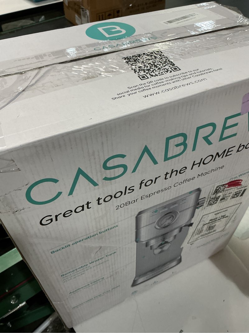 Condition photo showing As Is for CASABREWS CM5418 Espresso Machine 20 Bar, Compact Espresso Maker with Steam Milk Frother, Stainless Steel Coffee Machine with 34oz Removable Water Tank for Cappuccino, Latte, Silver A-Silver Button