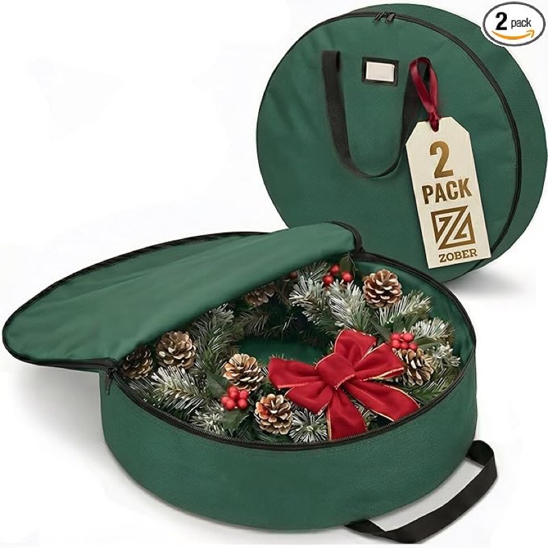 ZOBER 2 Pack Oxford Christmas Wreath Storage Container 24 Inch - Wreath Bag for Artificial Wreaths B
