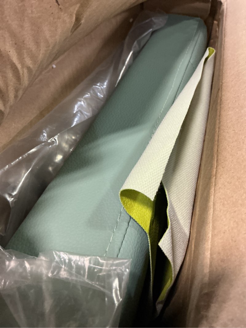 Condition photo showing Good Condition for dorriss storage ottoman, ottoman with storage for living room square ottoman with tray lid bedroom storage footstool cube small ottomans foot rest stool with legs foldable faxu leather 15" inches squ light blue