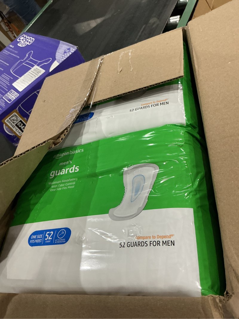Condition photo showing New/Like New for amazon basics men's incontinence guards, maximum absorbency, moisture-wicking with odor protection, one size fits most, 104 count (2 packs of 52)