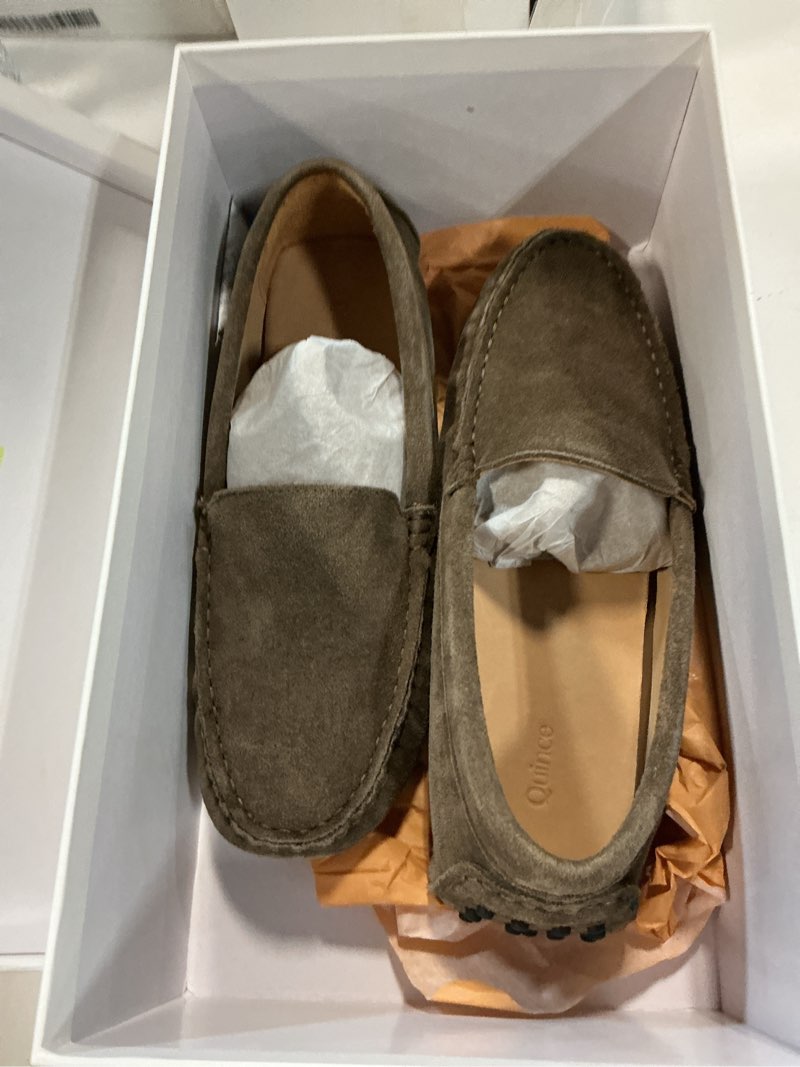Condition photo showing New/Like New for quince 100% suede driver loafer, medium brown, 8