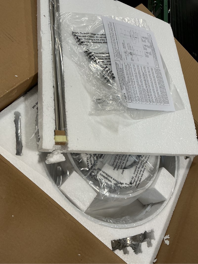 Condition photo showing Good Condition for Livex Lighting Fabric Shade 50874-91 Meridian 4-Light Pendant, Brushed Nickel , Silver,18"L x 18"W x 52"H