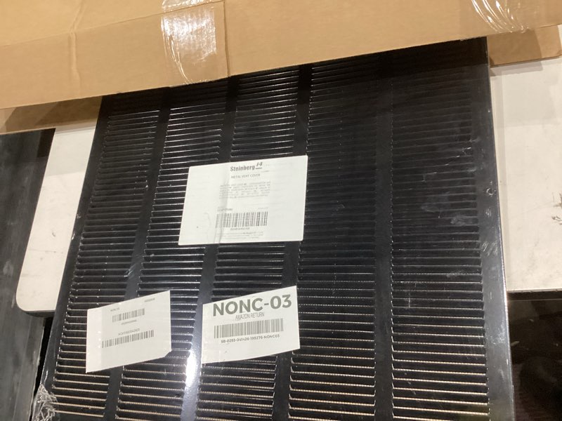 Condition photo showing New/Like New for steinberg14 black vent cover 18x18 (duct opening) with mesh - wall and ceiling ventilation register - metal air grille - hvac cold air return vent - 19.68"w x 19.68"h outer dimensions 18"x18" (duct opening) black