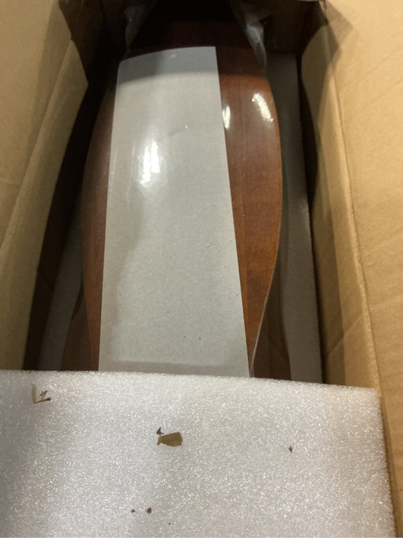 Condition photo showing New/Like New for 52 Inch Brown Wood Ceiling Fan with Light and Remote, 6 Speed and Reversible DC Motor, 3 Blade Low Profile Flush Mount Mordern Wood Ceiling Fans for Living Room Bedroom Outdoor Patio Brown wood ceiling fan - pointed