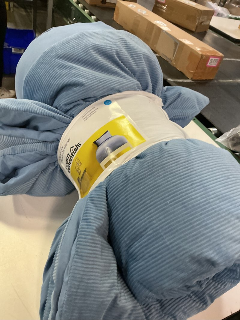 Condition photo showing Good Condition for twin/ twin extra long corduroy plush comforter blue - room essentials™: lightweight, machine washable, oeko-tex certified