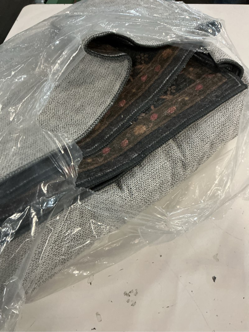 Condition photo showing As Is for dark brown washable 5x7 area rugs for living room, non-slip soft rugs for bedroom, dining room, home office, deep olive accent floral vintage cottage indoor carpet décor, low pile stain resistant dark brown 5' x 7' (rectangular)