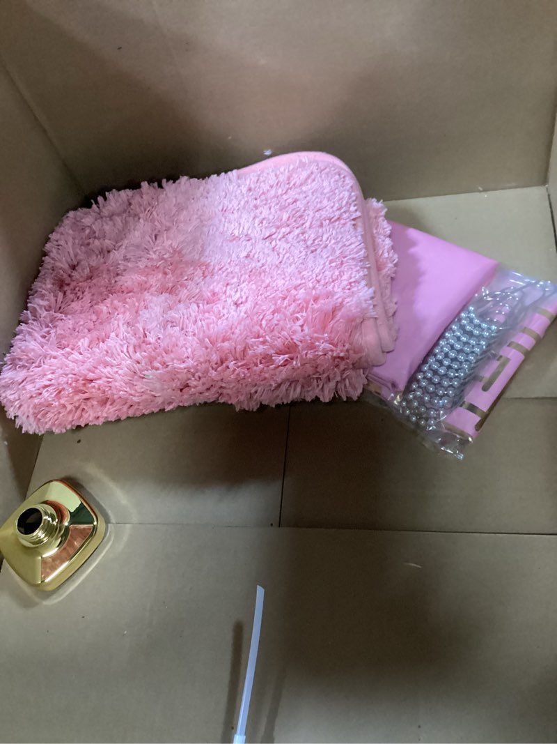 Condition photo showing As Is for ((Similar))Pink Bathroom Accessories Set 8 Piece Pink and Gold Bathroom Set, Bathroom Sets with Stainless Steel Trash Can,Toilet Brush,Toothbrush Set,Soap Dispenser Bath Set Pink