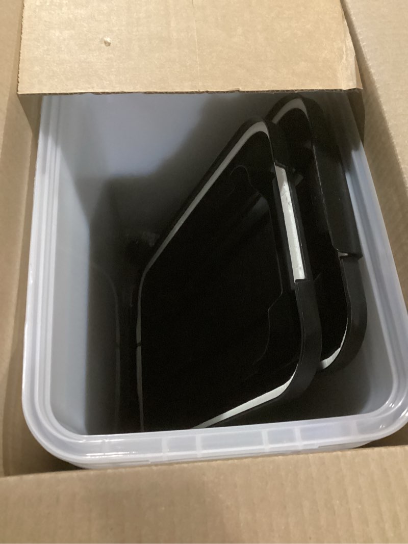 Condition photo showing Good Condition for IRIS USA Dog Food Storage Container, 2 Pack, Up to 30 lbs Each, Airtight Seal for Freshness, Wheels for Rolling, Easy One Hand Opening, Made in USA, BPA Free, Clear/Black