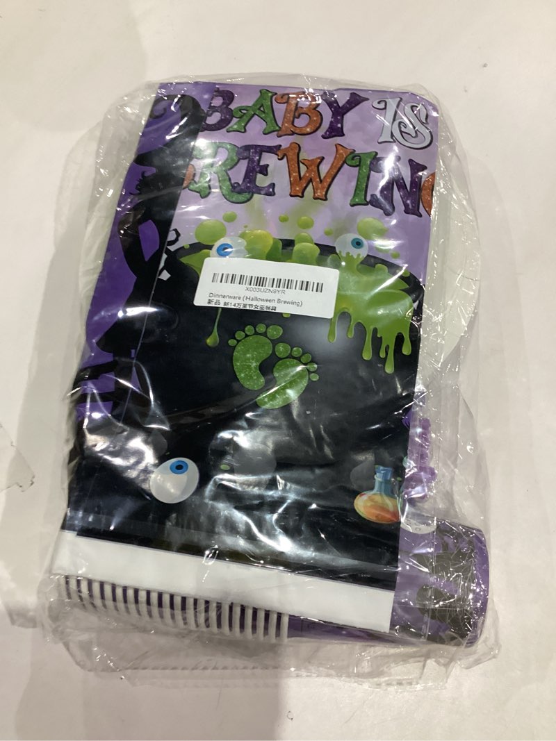Condition photo showing New/Like New for Halloween Baby Shower Decorations-142pcs A Baby is Brewing Halloween Tableware Include Plates, Napkins, Cups, Banner and Tablecloth for Boy Girl Gender Reveal Party Supplies