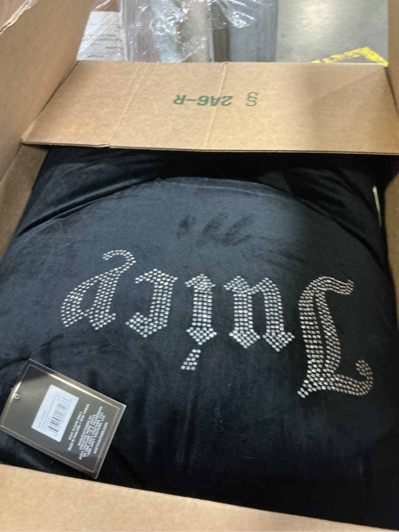 Condition photo showing Good Condition for juicy couture velour backrest pillow with rhinestone juicy logo - 30"x17", black supportive bed rest pillow for reading, gaming, or relaxing 30" x 17" black