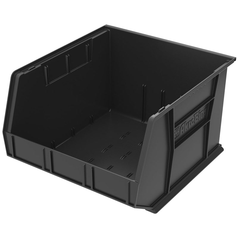 akro-mils 30270 akrobins plastic storage bins, space-saving stackable bins for garage, pantry, craft organization, 18" x 16" x 11", black, 3-pack