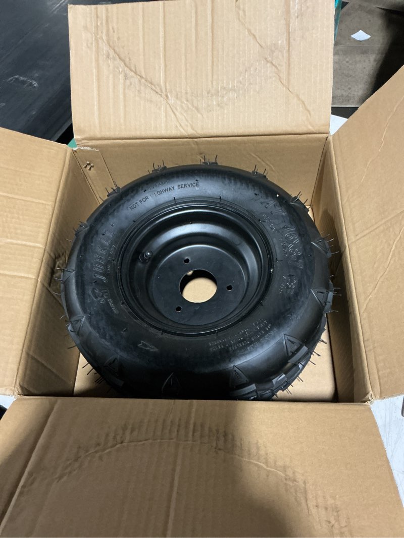 Condition photo showing Good Condition for 7" left wheel rim tire assembly for 50cc 90cc 110cc 125cc atvs & go karts includes 16x8-7 tire 79mm bolt rim