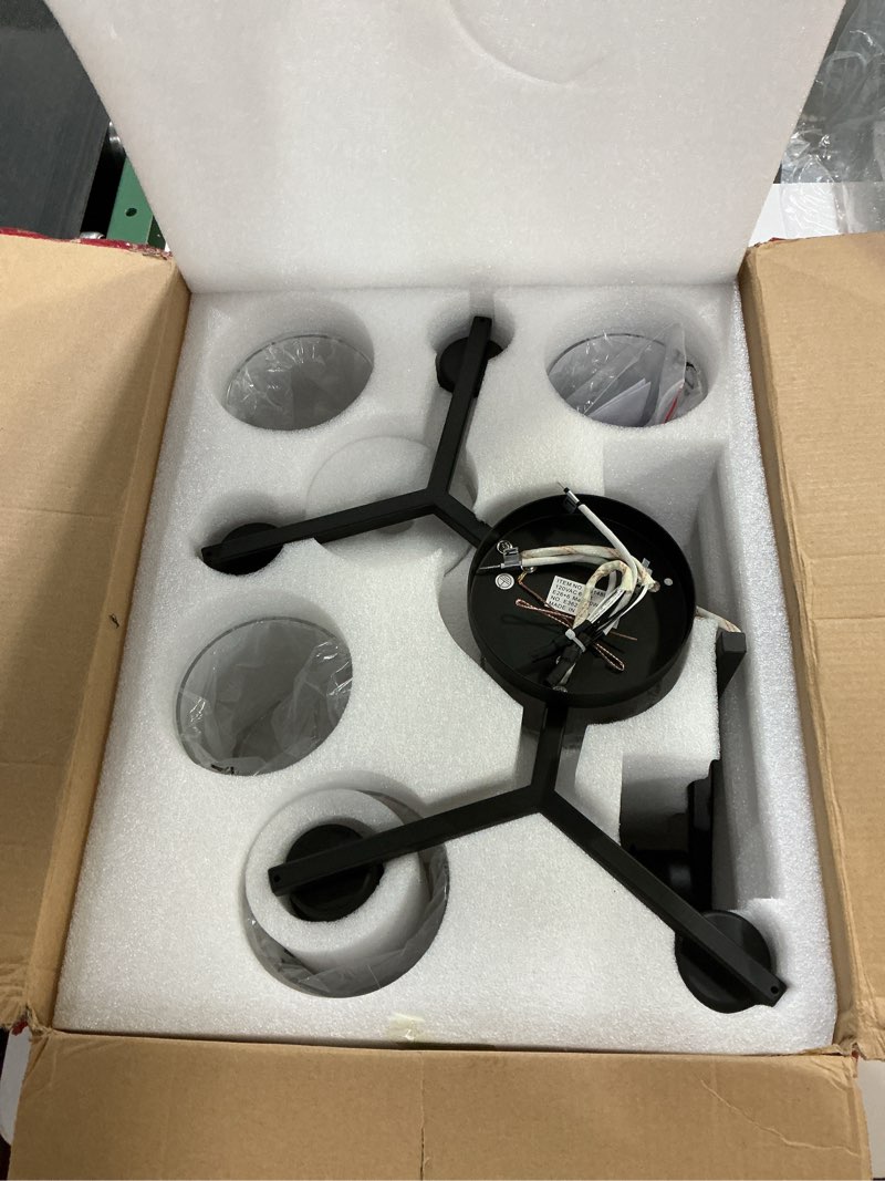 Condition photo showing Good Condition for 6 Light Semi Flush Mount Ceiling Light Black Kitchen Lighting Fixtures Ceiling Industrial Large Cieling Light Fixtures, with Clear Glass Shade for Dining Room Living Room Kitchen Island Farmhouse Black 6 light