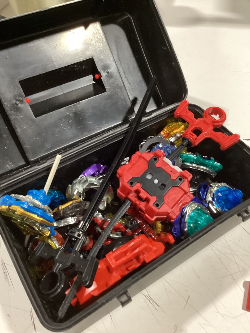 Condition photo showing Good Condition for x battling top gyro toy set, 12 spinning tops, 3 launchers with storage box, turbo set metal fusion game,birthday gift for kids children boys ages 6+