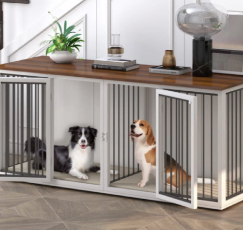 large dog crate furniture for 2 dogs, 71.6'' steel frame dog crate with double doors, heavy sturdy dog kennel
incomplete 