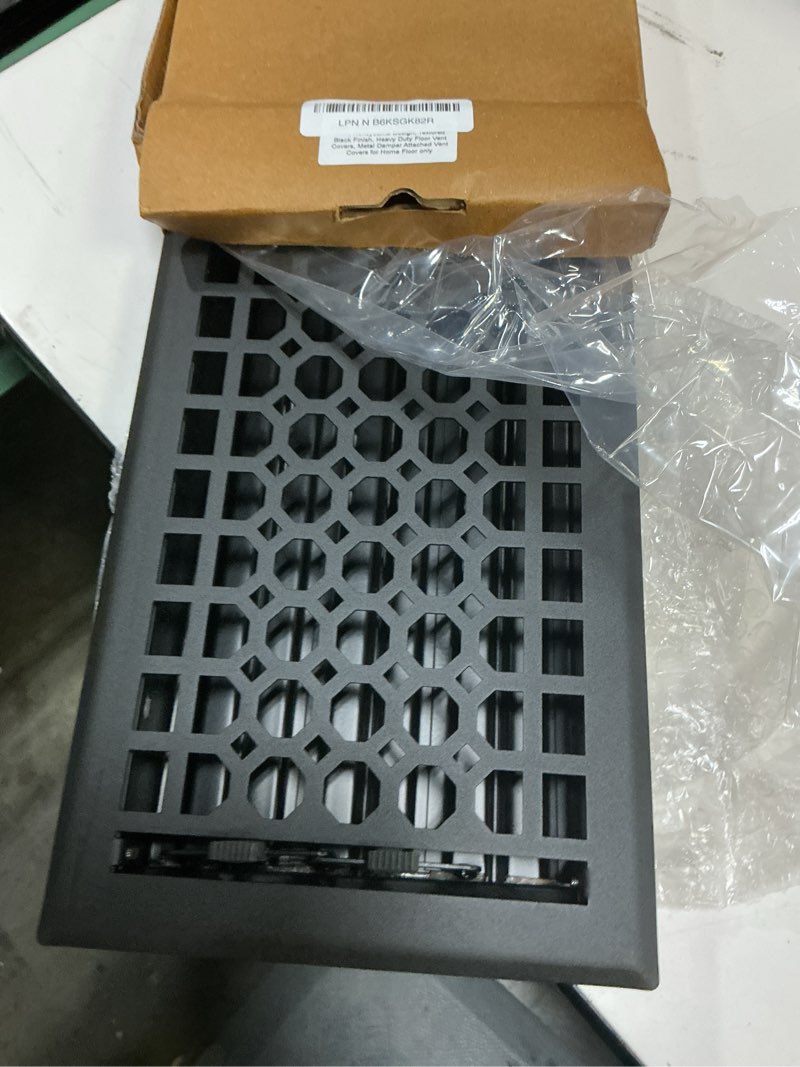 Condition photo showing Good Condition for empire register co, vent cover - 6x14 inch, honeycomb design, textured black finish, heavy duty floor vent covers, metal damper attached vent covers for home floor only 6 x 14 inch (pack of 1) floor textured black