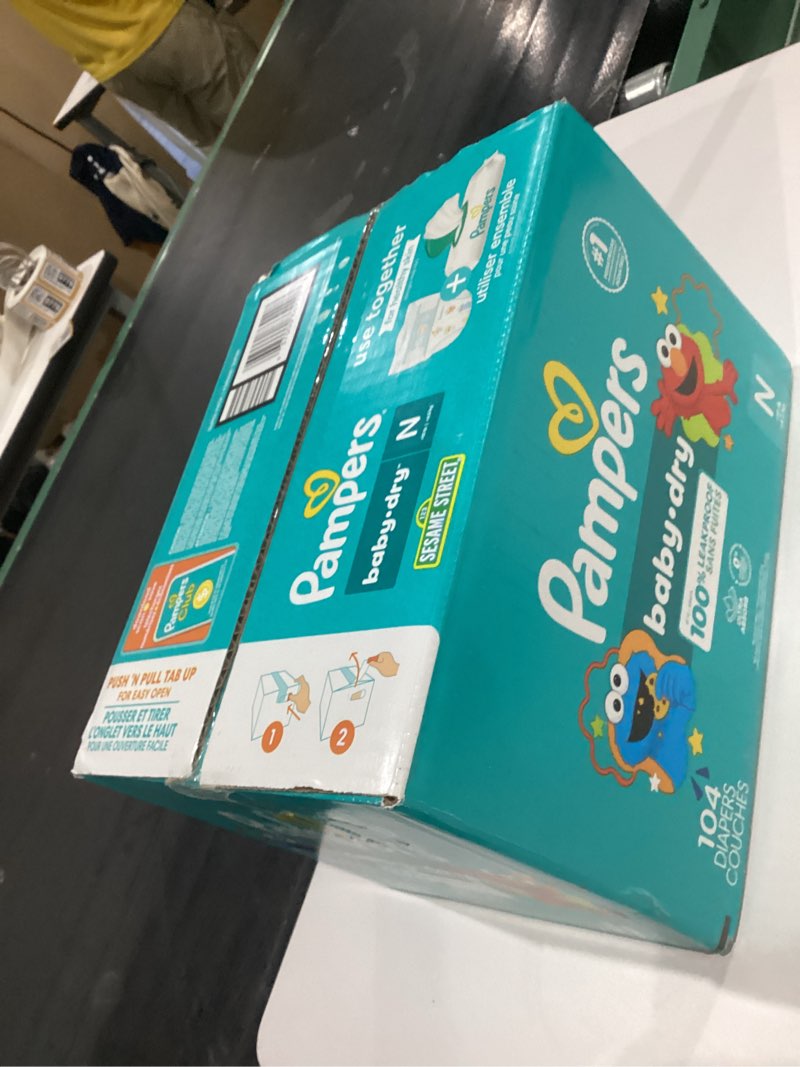 Condition photo showing New/Like New for Pampers Diapers - Baby Dry - Size 0, 104 Count, Absorbent Disposable Newbort Diaper (Packaging May Vary) Newborn 104
