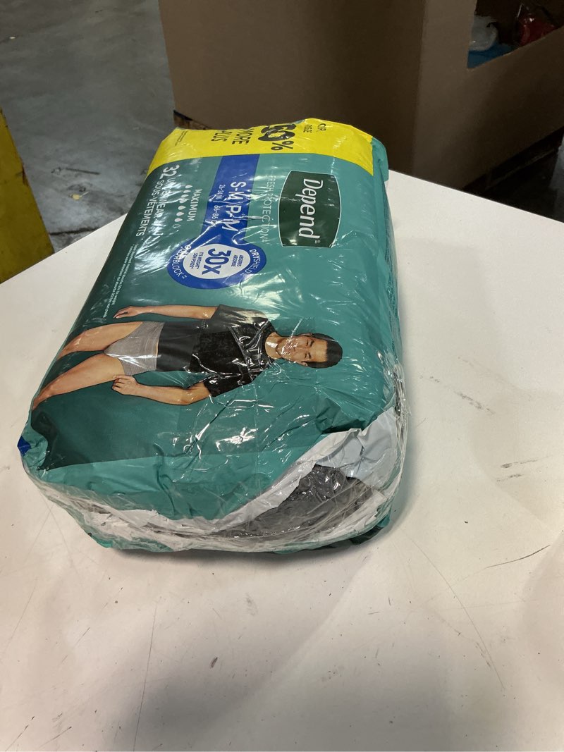 Condition photo showing As Is for (Size S/M)Depend Fresh Protection Adult Diapers, Incontinence Underwear for Men, Disposable, Maximum, Small/Medium, Grey, 32 Count, Packaging May Vary Small/Medium 32