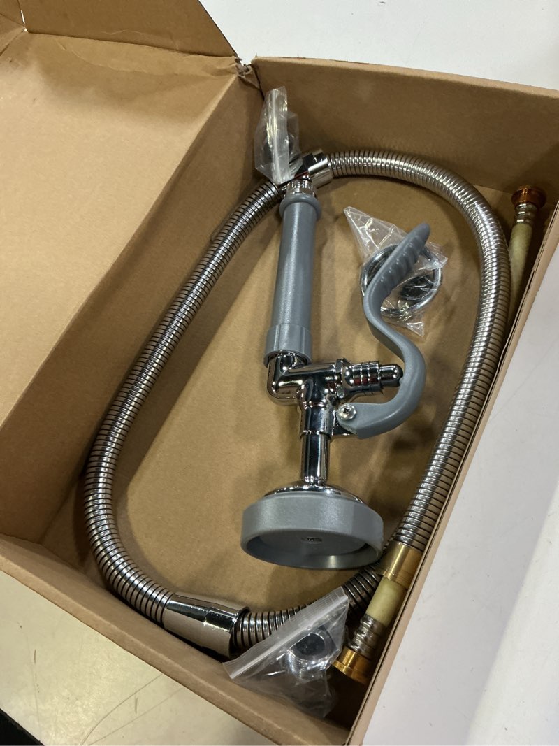 Condition photo showing Good Condition for cwm commercial sink sprayer with 45” flexble stainless steel hose, 1.42 gpm pre rinse spray valve with ergonomic handle, commercial sink faucet parts,dishwasher sprayer for restaurants (gray) black round sprayer with hose