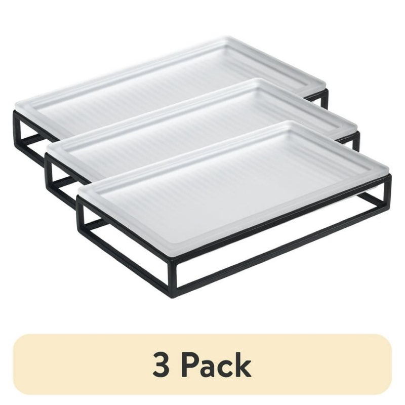 bettér homes & gardens ribbed glass and metal tray white mith rlack accents copy select all s ribbed glass and metal tray brings a stylish and functional upgrade tor your bath