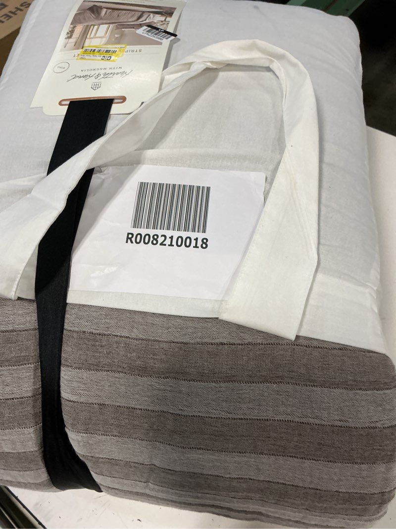 Condition photo showing New/Like New for 3pc king tonal stripe comforter set brown - hearth & hand™ with magnolia