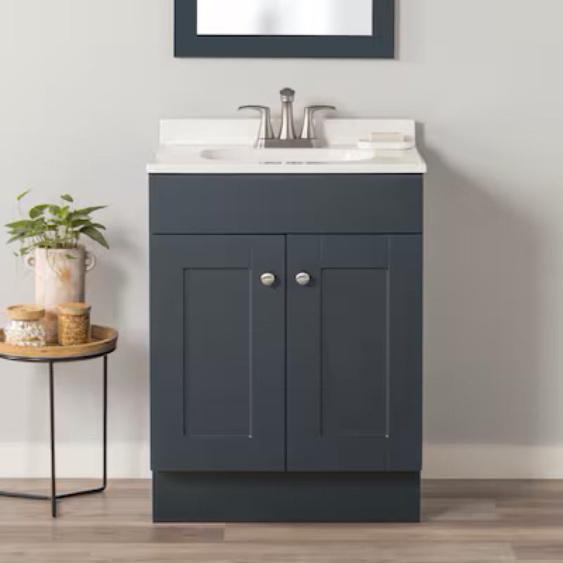  Project Source Dover 24-in Navy Blue Single Sink Bathroom Vanity with White Cultured 