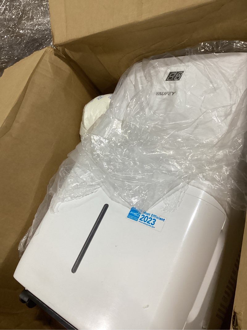 Condition photo showing As Is for Yaufey 150 Pints Energy Star Dehumidifier for Home, Basement and Large Room up to 7000 Sq. Ft., with Drain Hose, Timer, Intelligent Humidity Control and Large Water Tank