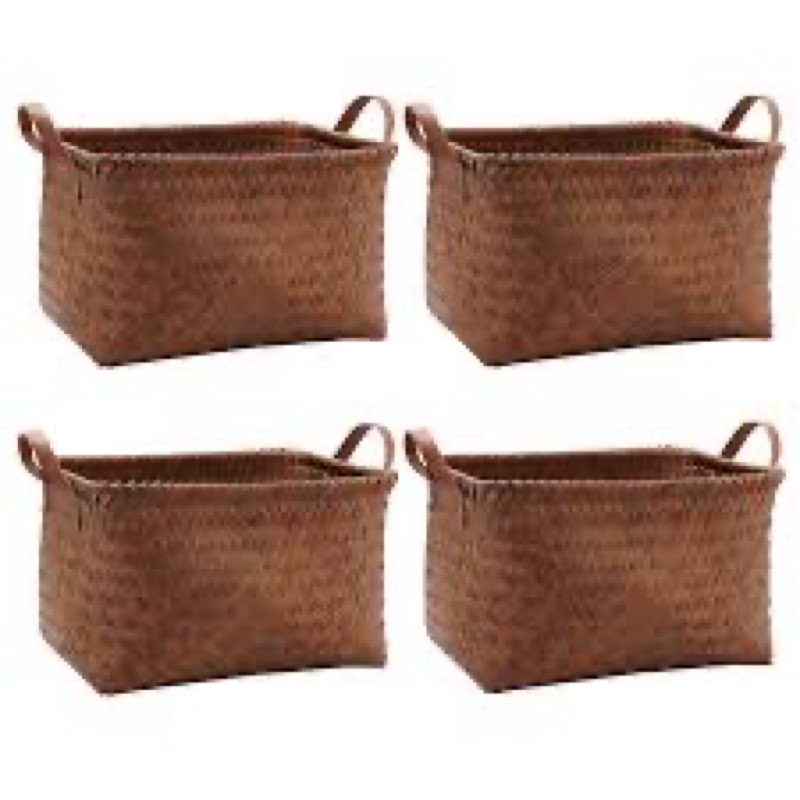 GIB Wicker Storage Baskets for Shelves, Woven Laundry Basket for Blankets Clothes, Large Rectangular Closet Storage Bins Car Bedroom Bathroom Organizers with Handles, Brown, 4 Pack Brown Large