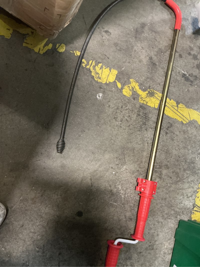 Condition photo showing As Is for ridgid 59802 k-6dh hybrid toilet snake auger with 6' heavy-duty drop head tri-wrap cable, manual or cordless drill operated plumbing toilet auger