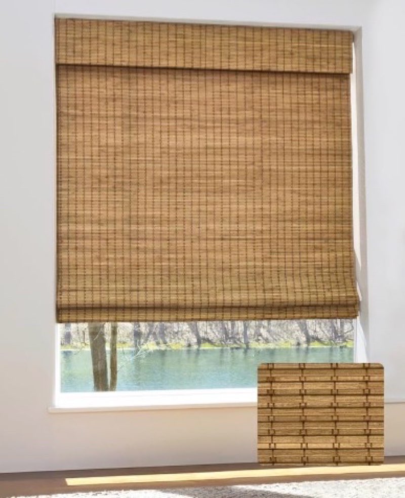 UNISHADES Cordless Bamboo Roman Shades for Windows, 100% Blackout Backing Fabric for Light Blocking,